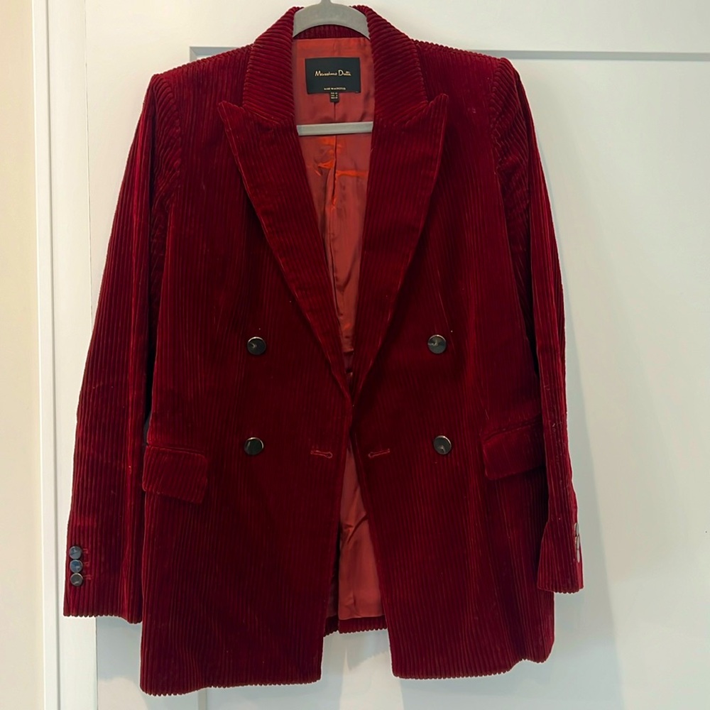 Massimo Dutti red velvet corduroy blazer